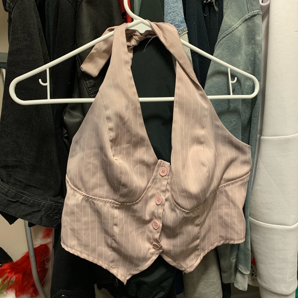 Pink Halter Neck Button-Up Top